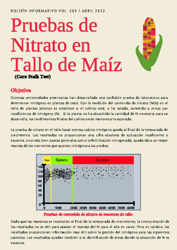 Boletín Abril #204 – 2022. PRUEBA DE NITRATOS EN TALLO DE MAÍZ
