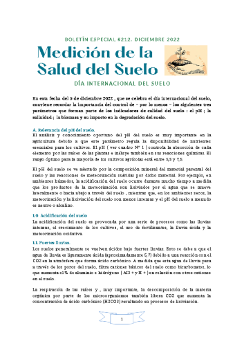 Boletín Diciembre #212 – 2022. MEDICIÓN DE LA SALUD DEL SUELO.