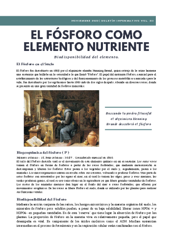 Boletín Noviembre #211 – 2022. EL FÓSFORO COMO ELEMENTO NUTRIENTE.